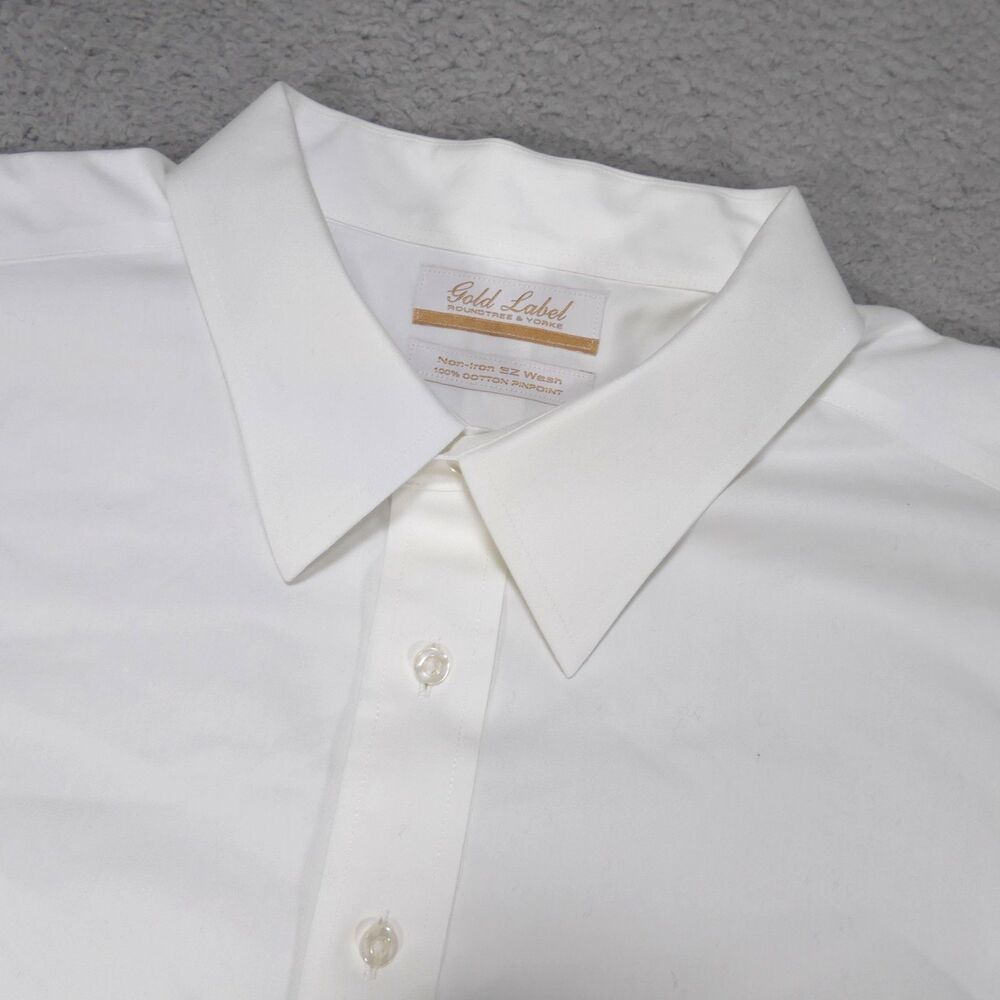 Roundtree Yorke Shirt Mens 19-35 White Solid Button Up Long Sleeve pinpoint